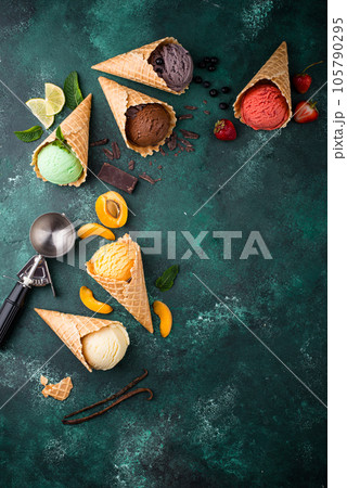 Assortment of different taste of ice cream 105790295