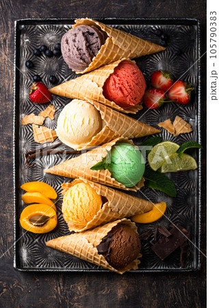 Assortment of different taste of ice cream 105790383