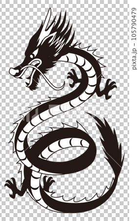 龍イラスト02（白黒-昇り龍） 105790479