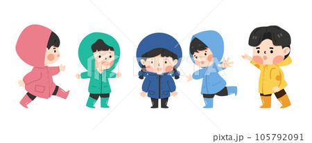Little child wearing raincoat set Little child wearing raincoat set 105792091