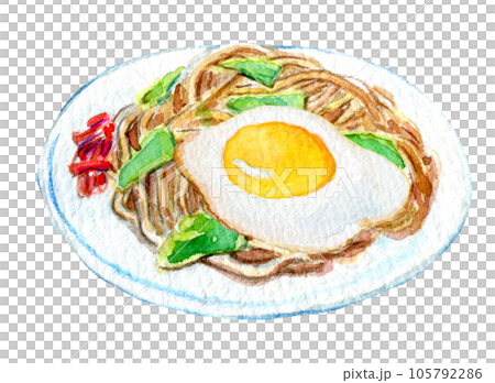 焼きそば　水彩イラスト 105792286