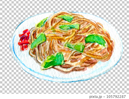焼きそば　水彩イラスト 105792287
