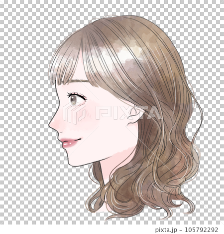 可愛的女性輪廓水彩風格插畫 105792292