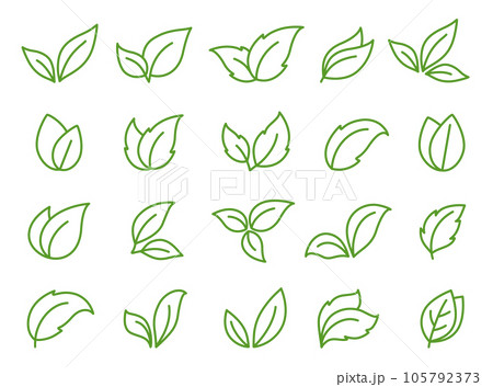 green set hand drawn leaves, sprig and branches 105792373