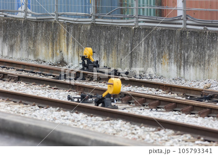 Yellow switches of railway tracking Yellow switches of railway tracking 105793341