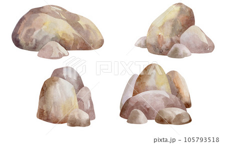 Watercolor set of geological stones, illustrations of stones isolated on a white background. Abstract geometric shapes. Collection of stone concepts. 105793518