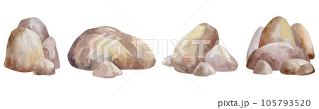 Watercolor set of geological stones, illustrations of stones isolated on a white background. Abstract geometric shapes. Collection of stone concepts. Watercolor set of geological stones, illustrations of stones isolated on a white background. Abstract geometric shapes. Collection of stone concepts. 105793520