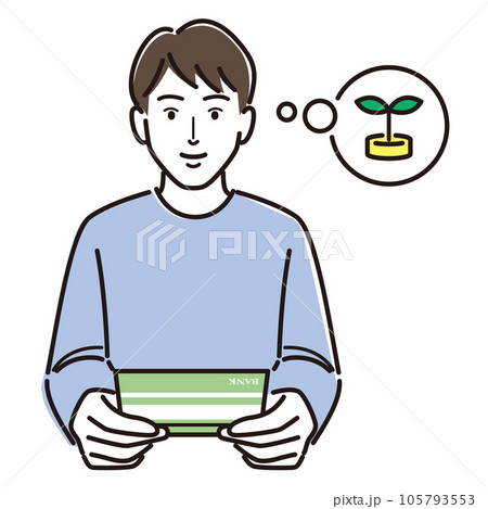 通帳を見て資産運用について考える男性 通帳を見て資産運用について考える男性 105793553