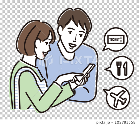 一緒にスマホを見て旅行の計画を考える夫婦 105793559
