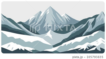 Flat graphic vector illustration of abstract snowy mountain landscape with snowcapped peak and sharp mount range. Simple decorative cartoon sketch. 105793835