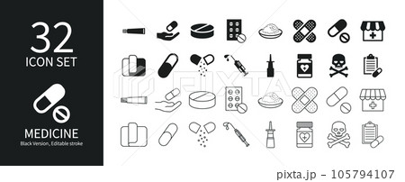 様々な医薬品のアイコンセット 105794107