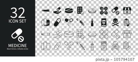 様々な医薬品のアイコンセット 105794107