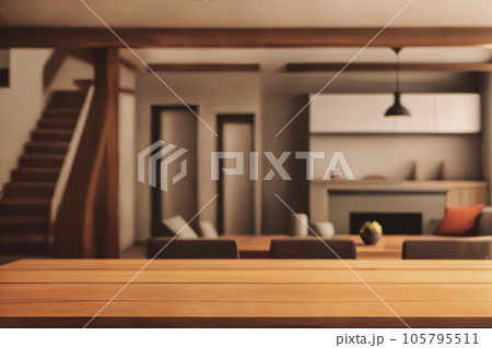 Table top with Blurred sofa Home interior decoration 105795511