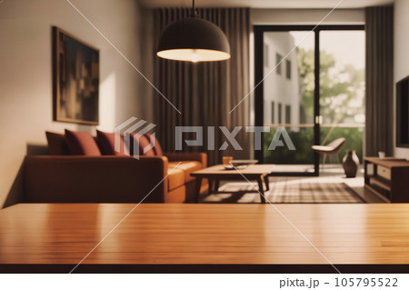 Table top with Blurred sofa Home interior decoration 105795522