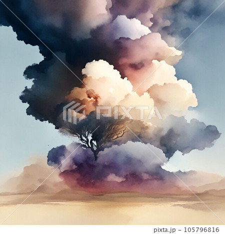 Watercolor drawings of air pollution and affected trees. Watercolor drawings of air pollution and affected trees. 105796816