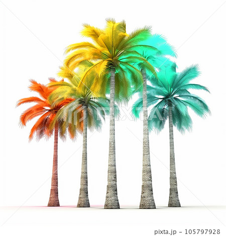 Colorful rainbow palm trees on white...のイラスト素材 [105797928