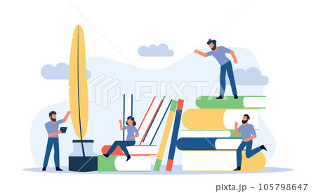 Vector education people person book illustration concept business background. Character school student knowledge learning. Web library reading group. Training course banner graduation class Vector education people person book illustration concept business background. Character school student knowledge learning. Web library reading group. Training course banner graduation class 105798647