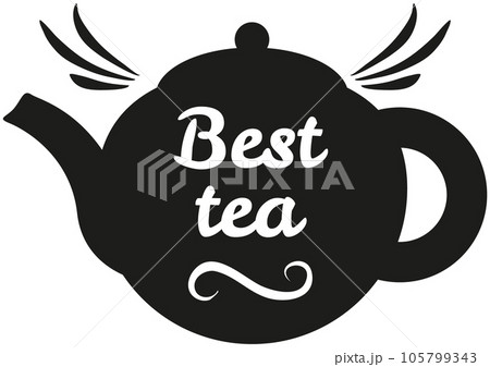Hand drawn lettering for teahouse label. Phrase, outline of expression best tea with kettle icon Hand drawn lettering for teahouse label. Phrase, outline of expression best tea with kettle icon 105799343