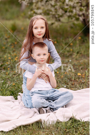 Portrait of a boy girl in a summer 105799845