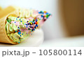 Candy bar on children's birthday. close-up, multi-colored lollipops, sweets, biscuit, cupcakes, sweet decoration for children's parties and children's anniversaries. 105800114