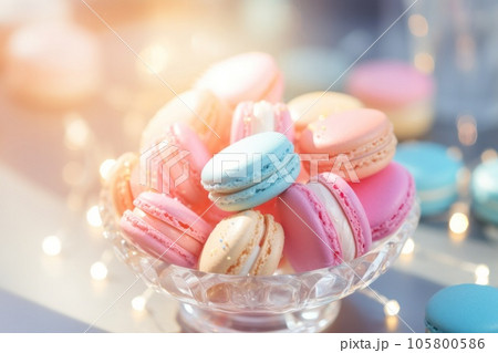 Colorful French macaron cakes on a plate, food composition. Colorful French macaron cakes on a plate, food composition. 105800586