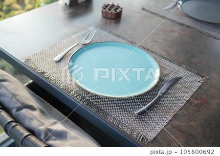 Empty blank ceramic dish on table Empty blank ceramic dish on table 105800692