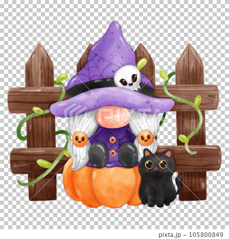 Gnome Halloween Watercolor clipart Gnome Witch Pumpkin Spooky cartoon character with a broom and a hat Hand Drawn Gnome Halloween Watercolor clipart Gnome Witch Pumpkin Spooky cartoon character with a broom and a hat Hand Drawn 105800849