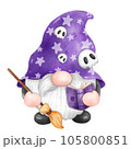 Gnome Halloween Watercolor clipart Gnome Witch Pumpkin Spooky cartoon character with a broom and a hat Hand Drawn 105800851