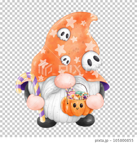 Gnome Halloween Watercolor clipart Gnome Witch Pumpkin Spooky cartoon character with a broom and a hat Hand Drawn Gnome Halloween Watercolor clipart Gnome Witch Pumpkin Spooky cartoon character with a broom and a hat Hand Drawn 105800855
