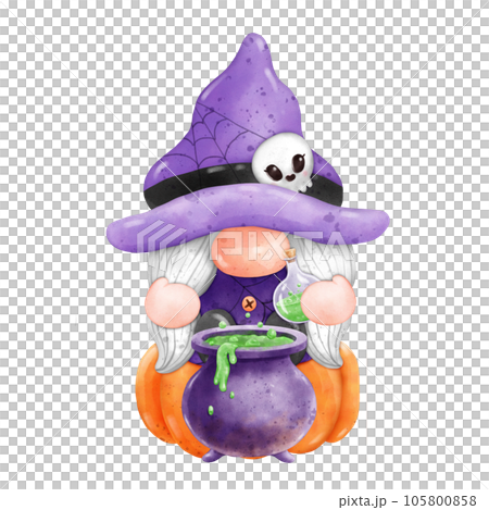 Gnome Halloween Watercolor clipart Gnome Witch Pumpkin Spooky cartoon character with a broom and a hat Hand Drawn Gnome Halloween Watercolor clipart Gnome Witch Pumpkin Spooky cartoon character with a broom and a hat Hand Drawn 105800858