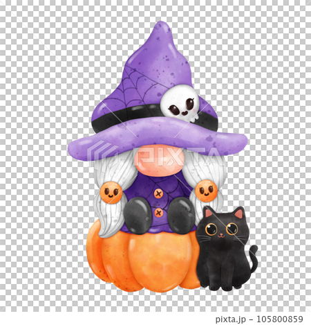 Gnome Halloween Watercolor clipart Gnome Witch Pumpkin Spooky cartoon character with a broom and a hat Hand Drawn Gnome Halloween Watercolor clipart Gnome Witch Pumpkin Spooky cartoon character with a broom and a hat Hand Drawn 105800859