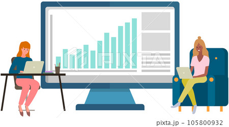 Employees analyze statistical indicators, business data. Characters work with marketing research 105800932