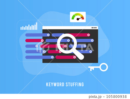 Keyword Spamming or stuffing - SEO Ranking Factor concept. Keyword stuffing checker service. Vector illustration concept 105800938