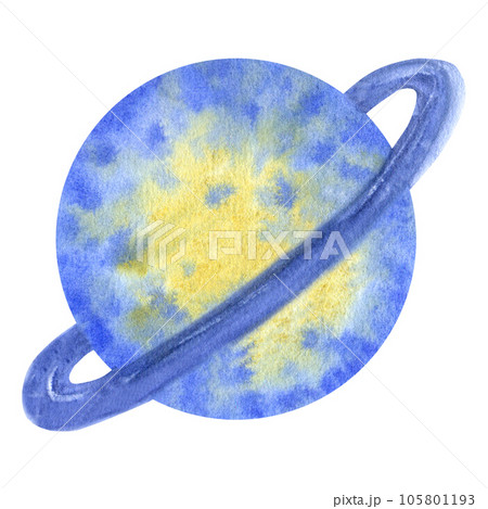 Saturn planet solar system with ring around. Cosmos space clipart . Hand draw watercolor illustration isolated on white background. Design element postcard, poster, logo Saturn planet solar system with ring around. Cosmos space clipart . Hand draw watercolor illustration isolated on white background. Design element postcard, poster, logo 105801193