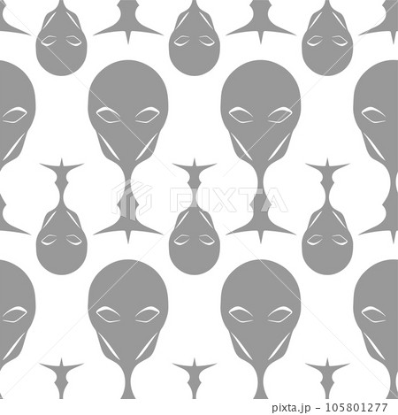 seamless pattern gray graphic aliens on white background, texture, design 105801277