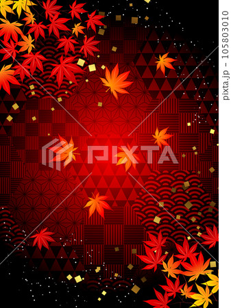 ハニカム和柄に紅葉あしらいタテ・赤 ハニカム和柄に紅葉あしらいタテ・赤 105803010