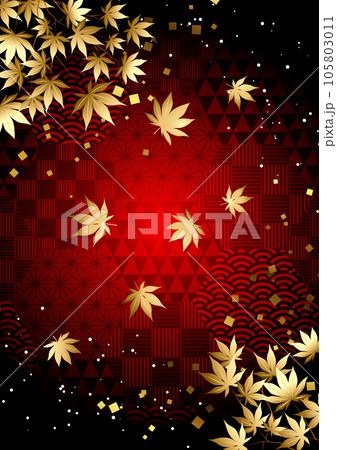 ハニカム和柄に金の紅葉あしらいタテ・赤 ハニカム和柄に金の紅葉あしらいタテ・赤 105803011