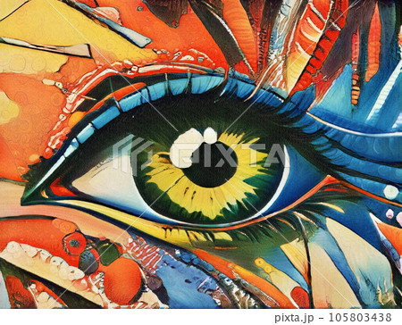 目の概念的・抽象的なイラスト、 カラフルな色。Generative AIの