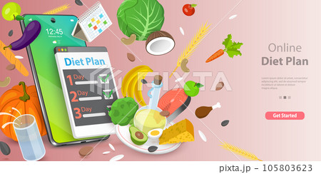 3D Vector Conceptual Illustration of Online Diet Plan 105803623