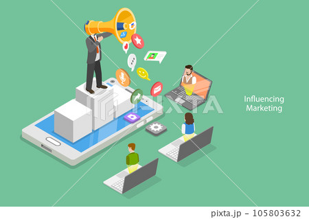 3D Isometric Flat Vector Conceptual Illustration of Influencing Marketing 105803632