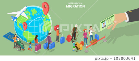 3D Isometric Flat Vector Conceptual Illustration of International Migration 105803641