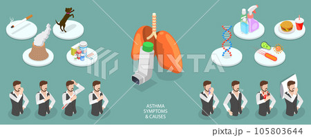 3D Isometric Flat Vector Conceptual Illustration of Asthma Symptoms And Causes 3D Isometric Flat Vector Conceptual Illustration of Asthma Symptoms And Causes 105803644