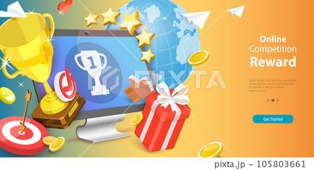 3D Vector Conceptual Illustration of Online Competition Reward 105803661