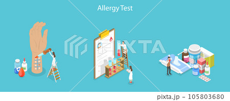 3D Isometric Flat Vector Conceptual Illustration of Allergy Testing and Treatment 105803680