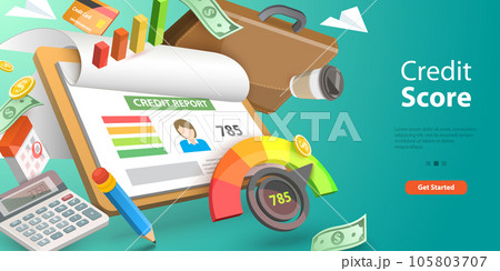 3D Vector Conceptual Illustration of Credit Score Report 3D Vector Conceptual Illustration of Credit Score Report 105803707