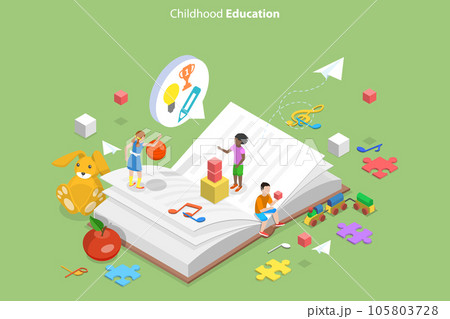 3D Isometric Flat Vector Conceptual Illustration of Childhood Education 105803728