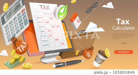 3D Vector Conceptual Illustration of Tax Calculator 105803849