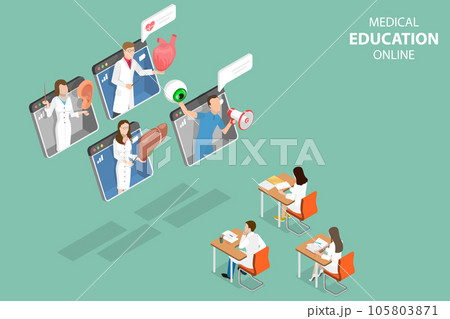 3D Isometric Flat Vector Conceptual Illustration of Medical Education Online 105803871