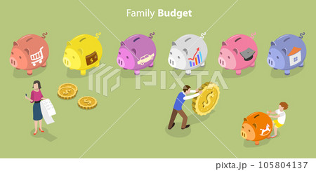 3D Isometric Flat Vector Conceptual Illustration of Family Budget 105804137