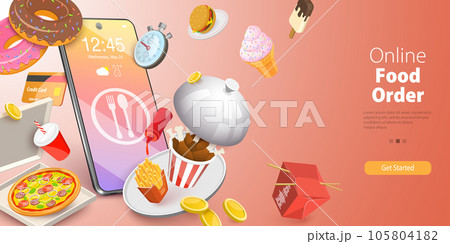 3D Vector Conceptual Illustration of Online Food Order 3D Vector Conceptual Illustration of Online Food Order 105804182